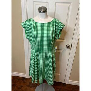 Kate Spade Green & White Gingham Plaid Sleeveless Dress, Size  XL